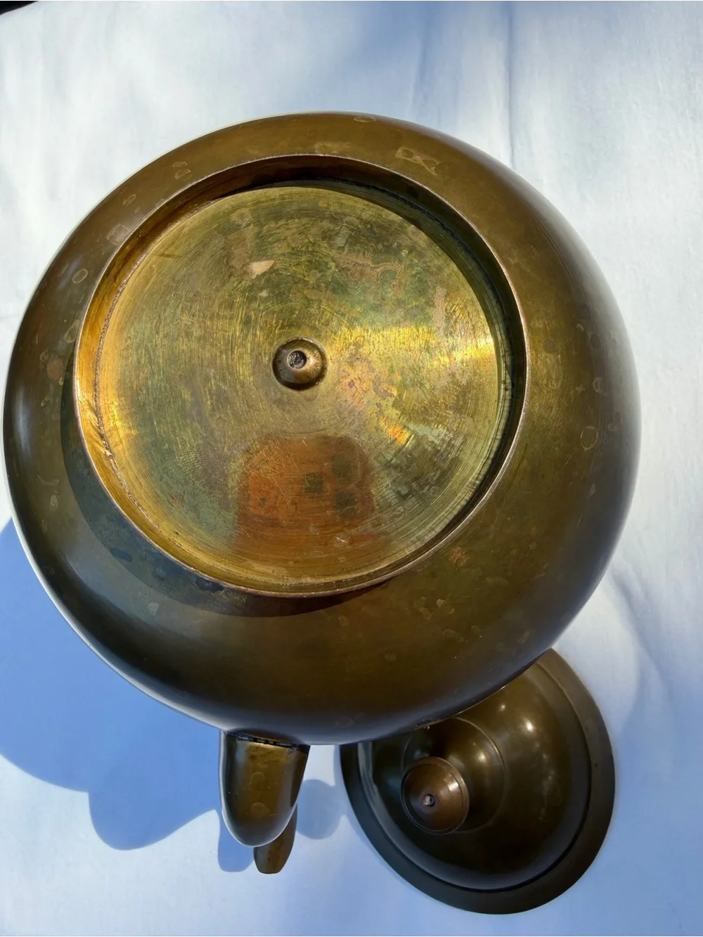 Beautiful Vintage Brass Teapot Kettle With Black Wood Handle Patina Farmhouse